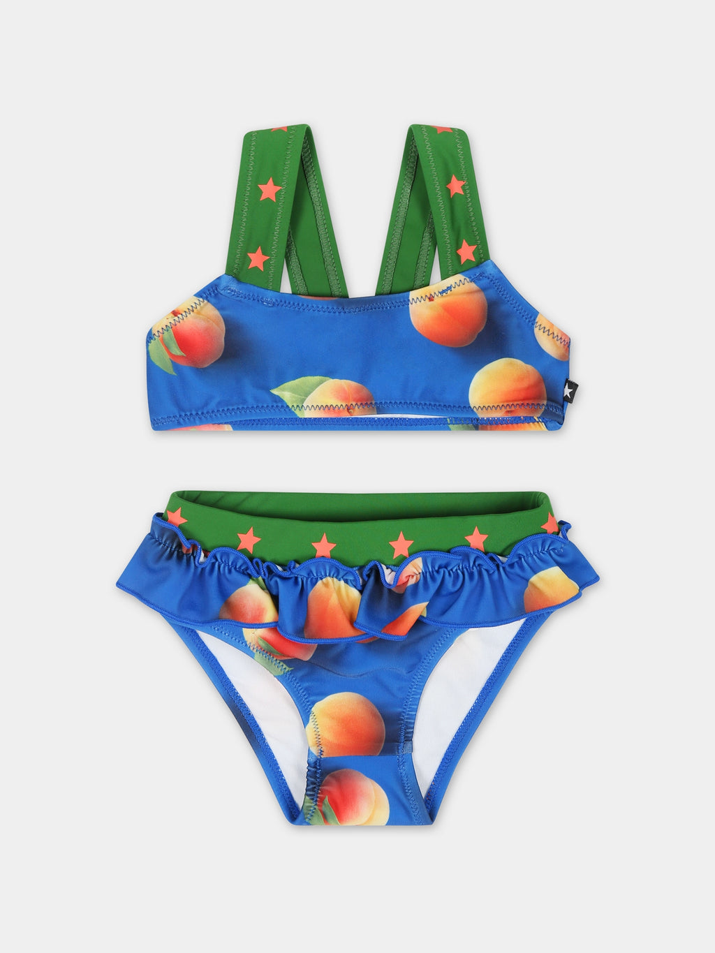 Blue bikini for baby girl with apricot print